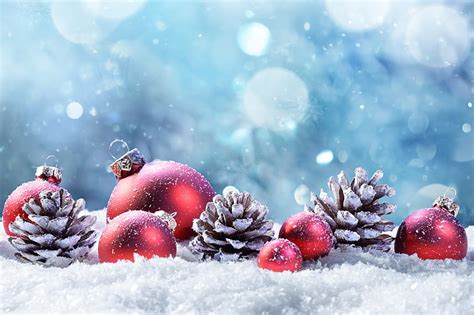 HD wallpaper: winter, snow, decoration, balls, tree, New Year ...