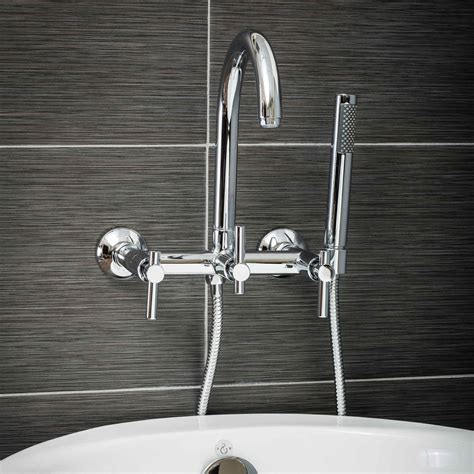 Contemporary Wall Mount Tub Filler Faucet in Chrome with Levers ...