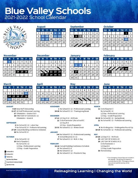 Blue Valley School District Calendar 2021-2022 & Holidays