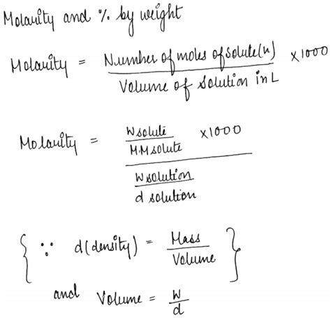 Derive the formula : Molarity = ( Here d is density and GMM is gram ...