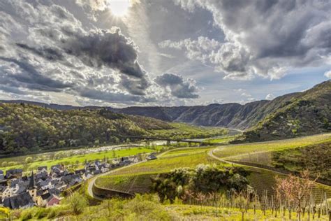 germany, Scenery, Mountains, Fields, Houses, Ediger eller, Clouds ...