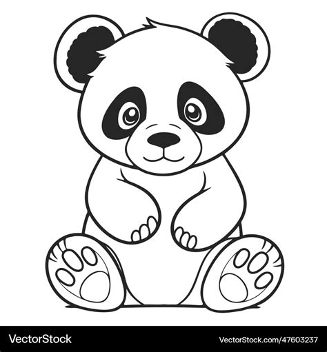 Black and white drawing of a cute young panda Vector Image