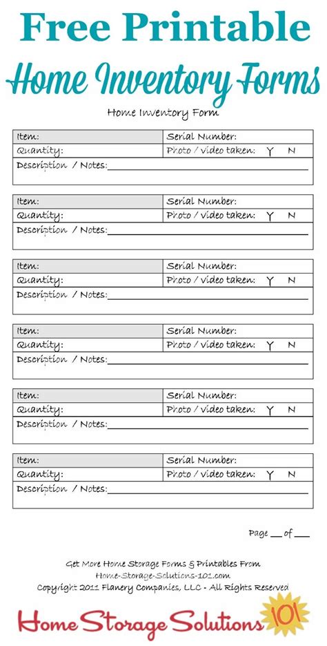 Printable Home Inventory Forms: Use These To Create Your Inventory ...