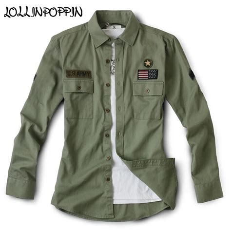 Military Style Men Army Green Casual Shirts 100% Cotton Mens Army Shirt ...