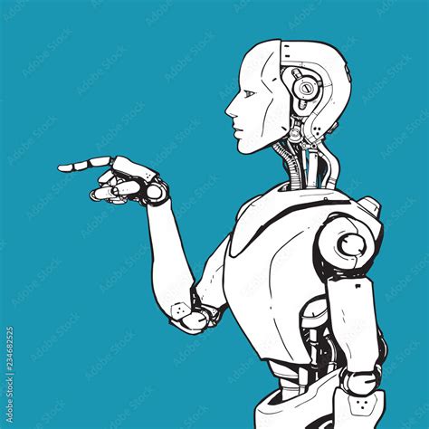 AI. Artificial Intelligence, futuristic robot hand-drawn sketch style ...