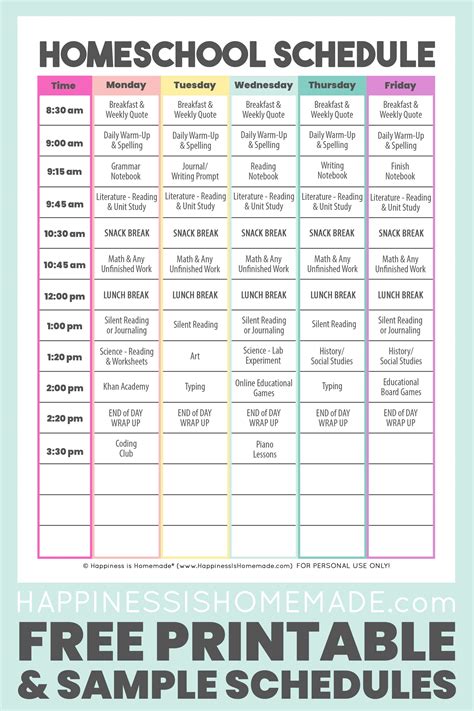 Daily Homeschool Schedule Samples - Happiness is Homemade