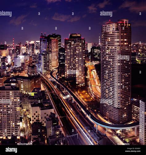 License available at MaximImages.com - Tokyo city aerial nighttime view ...