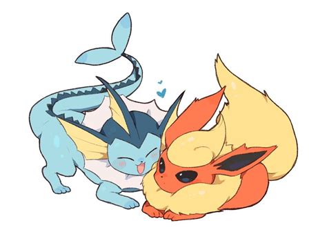 Flareon x Vaporeon | Dog pokemon, Eevee cute, Cute pokemon pictures