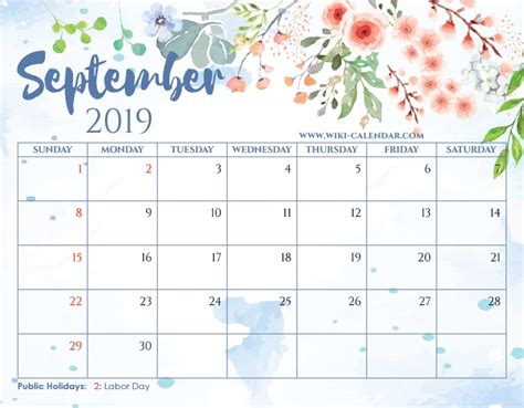 Free Printable September 2019 Calendar