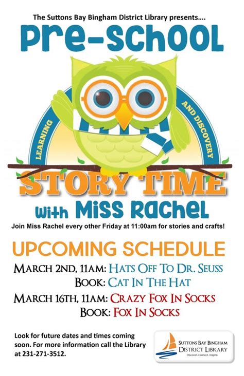 Pre-School StoryTime with Miss Rachel – Suttons Bay Bingham District ...