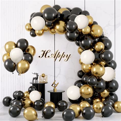 Buy Black Gold and White Balloon Arch Kit, 110pcs Black Gold Balloons ...