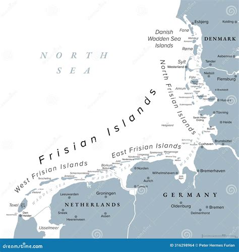 Frisian Islands, Wadden Sea Islands At The North Sea, Political Map ...