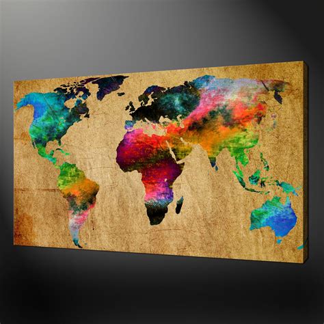 WORLD MAP CANVAS WALL ART PICTURE PRINT