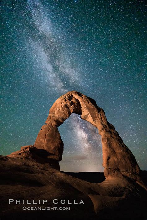 Delicate Arch and Milky Way Stars at Night, Arches National Park, Utah ...