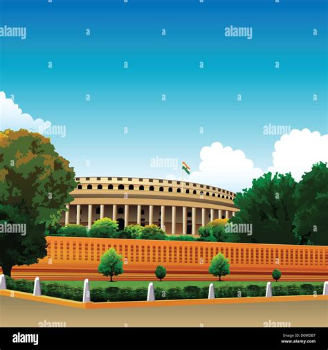 Indian flag on a government building, Sansad Bhawan, New Delhi, India ...