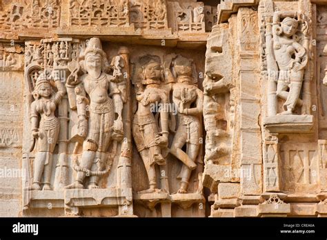 Stone carvings, sculptures on a Hindu temple, Chittorgarh, Rajasthan ...