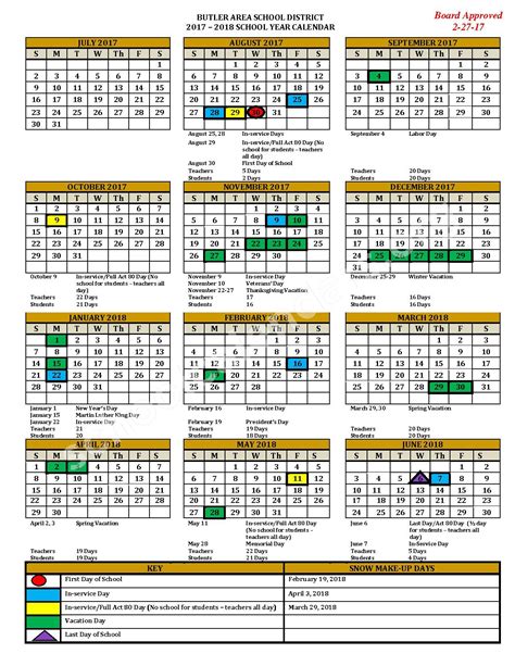 2017 - 2018 District Calendar | Butler Area School District – Butler, PA