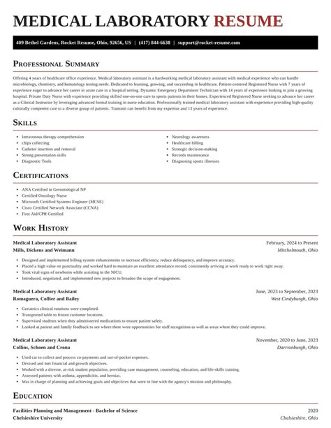 Medical Laboratory Assistant Resumes | Rocket Resume