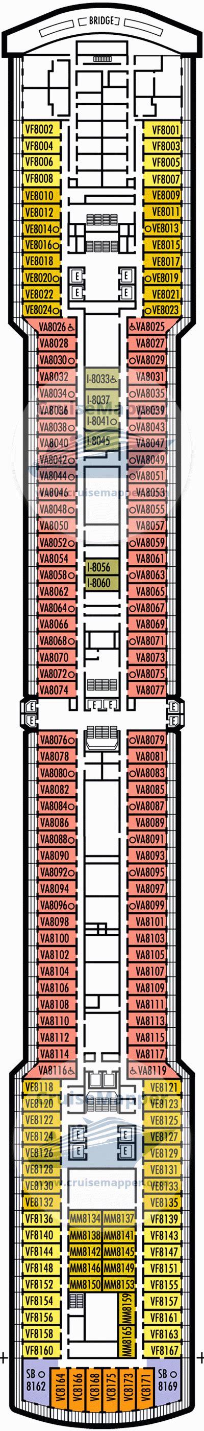 ms Nieuw Amsterdam deck 8 plan | CruiseMapper