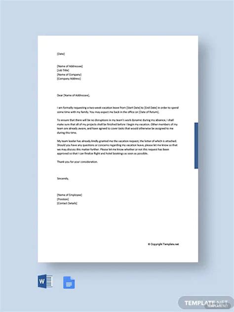 FREE Vacation Leave Letter PDF - Template Download | Template.net