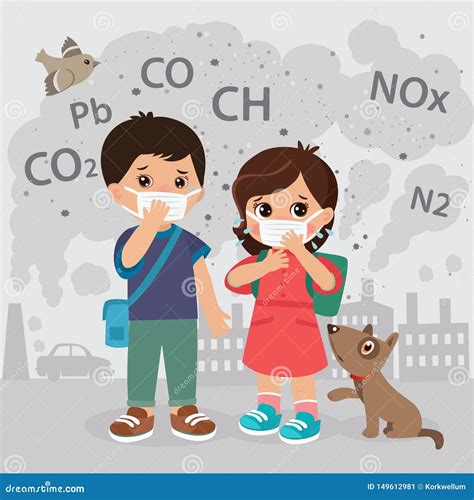 Ecology Concept Air Pollution. Co2, Pb, Ch, Nox Emissions Cloud Vector ...