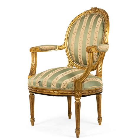 Louis XVI Style Carved Giltwood Fauteuil Armchair With Modern Stripe ...