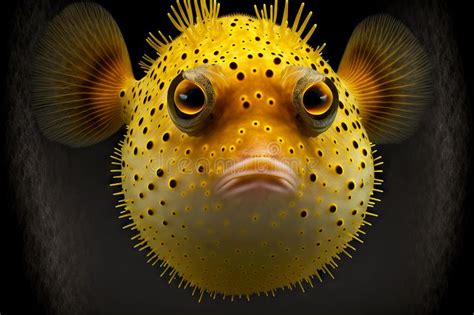 Bright Yellow Dangerous Puffer Fish with Sharp Spikes on Back Stock ...