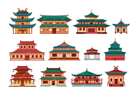 Premium Vector | Traditional chinese buildings, asian architecture ...