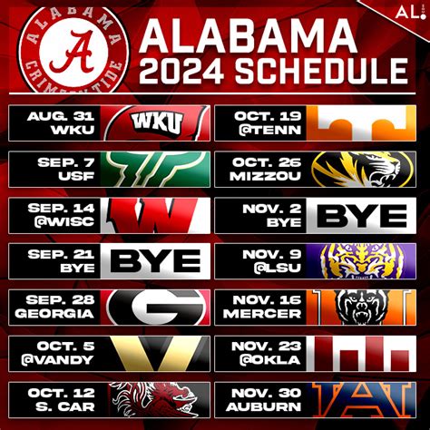 Alabama Crimson Tide Football 2024 Schedule - Hope Ramona