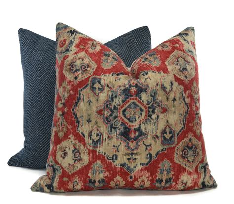 Boho Red Throw Pillow Cover Red & Blue Tribal Pattern Throw - Etsy