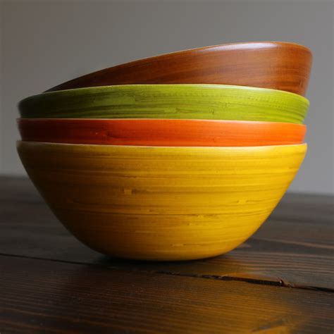 Hand-spun Bamboo Bowl Set - Earth Tone Tableware