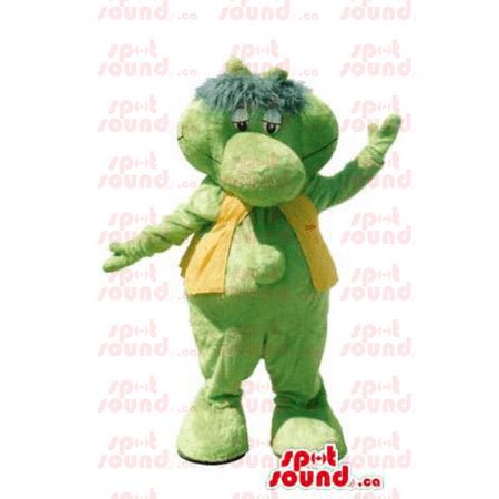 Cartoon Cute Green Dragon Plush SPOTSOUND Mascot With A Yellow Vest ...