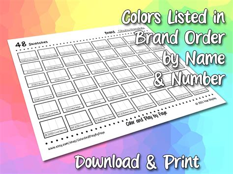 Ohuhu Honolulu 48 Pastel Marker Swatch Blank Chart Printable DIY Color ...