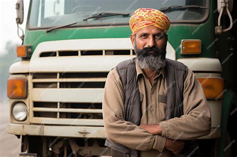 Premium Photo | Indian happy hardworking truck driver standing in front ...