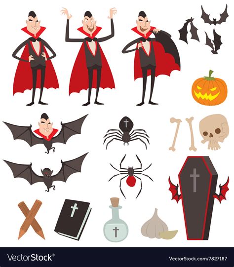 Cartoon Dracula symbols icons Royalty Free Vector Image