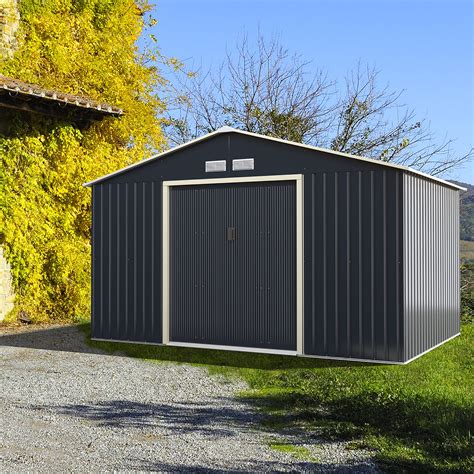 Costway Metal Storage Shed for Garden and Tools w/Sliding Double ...