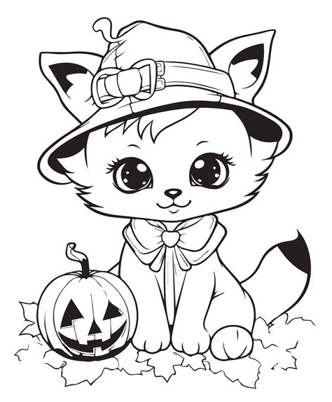 halloween cat coloring page with pumkin 27460619 Vector Art at Vecteezy