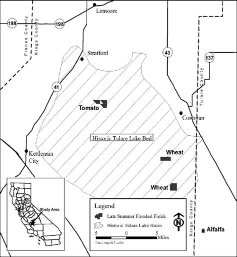 Map of Tulare Lake wetland complex in central California showing ...