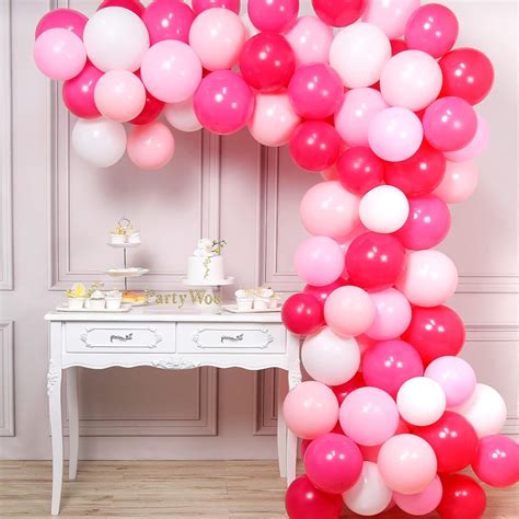 PartyWoo Balloons Pink, 100 pcs 12 in Fuchsia Balloons, White Pink ...