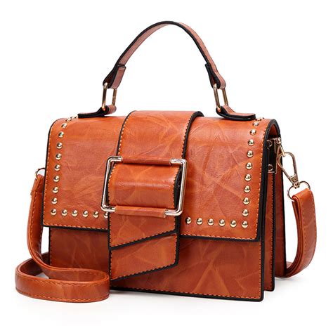 Vintage Leather Handbag Cross Body Shoulder Bag With Rivet - STYLESIMO.com