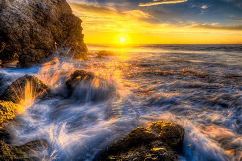 Download Nature Sun Malibu Sea Cave Sunset 4k Ultra HD Wallpaper