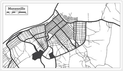 Manzanillo Cuba City Map in Black and White Color in Retro Style ...