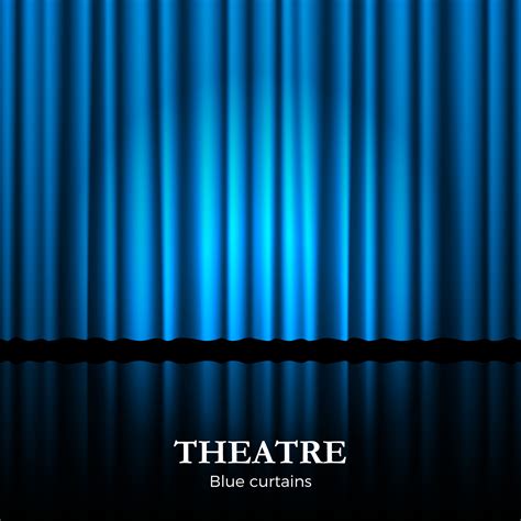 Closed blue theater curtain with spotlight and reflection in bottom ...