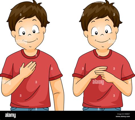 Illustration of a Kid Boy Showing My Name Sign Language in Class Stock ...