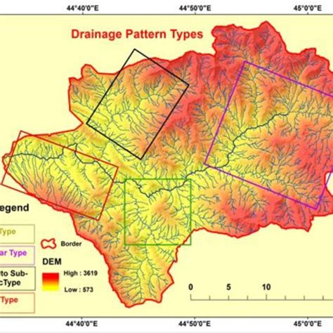 Map shows the different kinds of drainage pattern in the study area ...