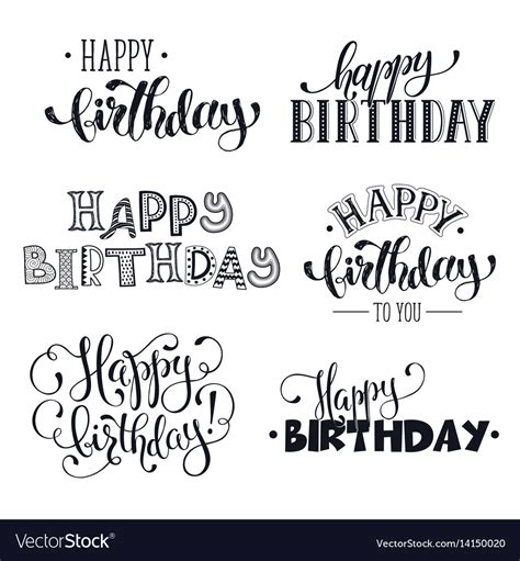 Hand written happy birthday phrases Royalty Free Vector