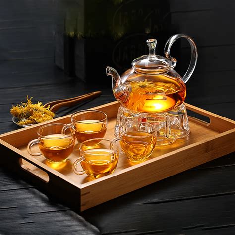 Complete Borosilicate Glass Teapot Set Glass Tea Kettle Cup Bamboo Tea ...