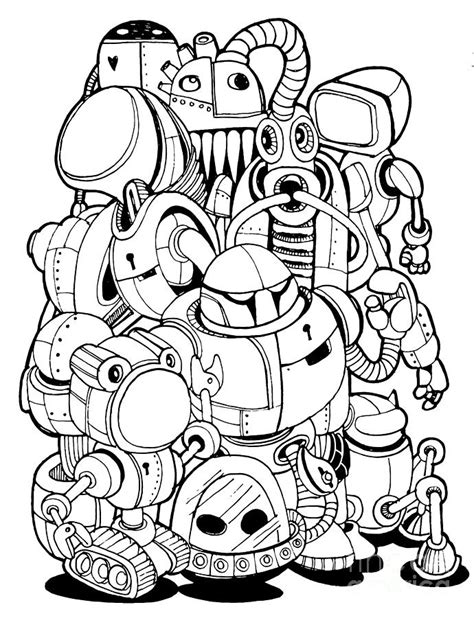 Hand Drawn Vector Illustration Of Doodle Robot Element Digital Art by ...