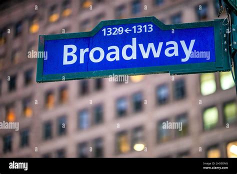 Broadway street sign at night in New York City - Manhattan Stock Photo ...