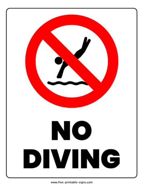 Printable No Diving Sign – Free Printable Signs